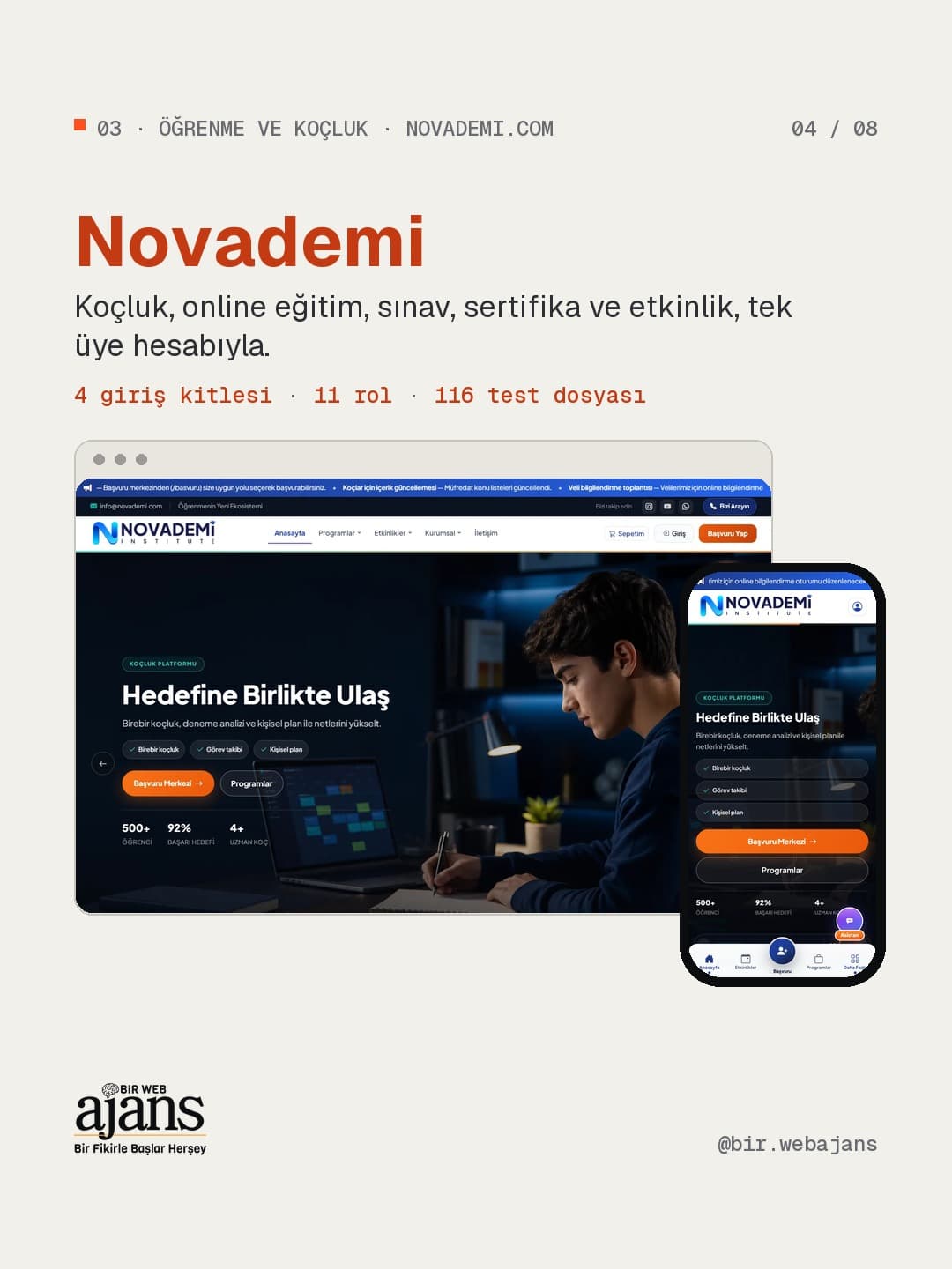 Novademi: koçluk, online eğitim, sınav, sertifika ve etkinlik, tek üye hesabıyla.