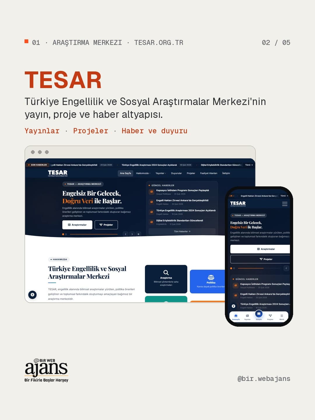 TESAR web sitesi: yayın, proje ve haber altyapısı.