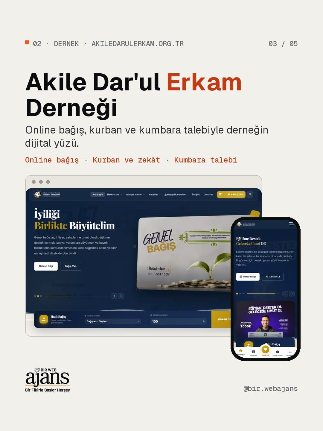 Akile Dar'ul Erkam Derneği web sitesi: online bağış, kurban ve kumbara talebi.